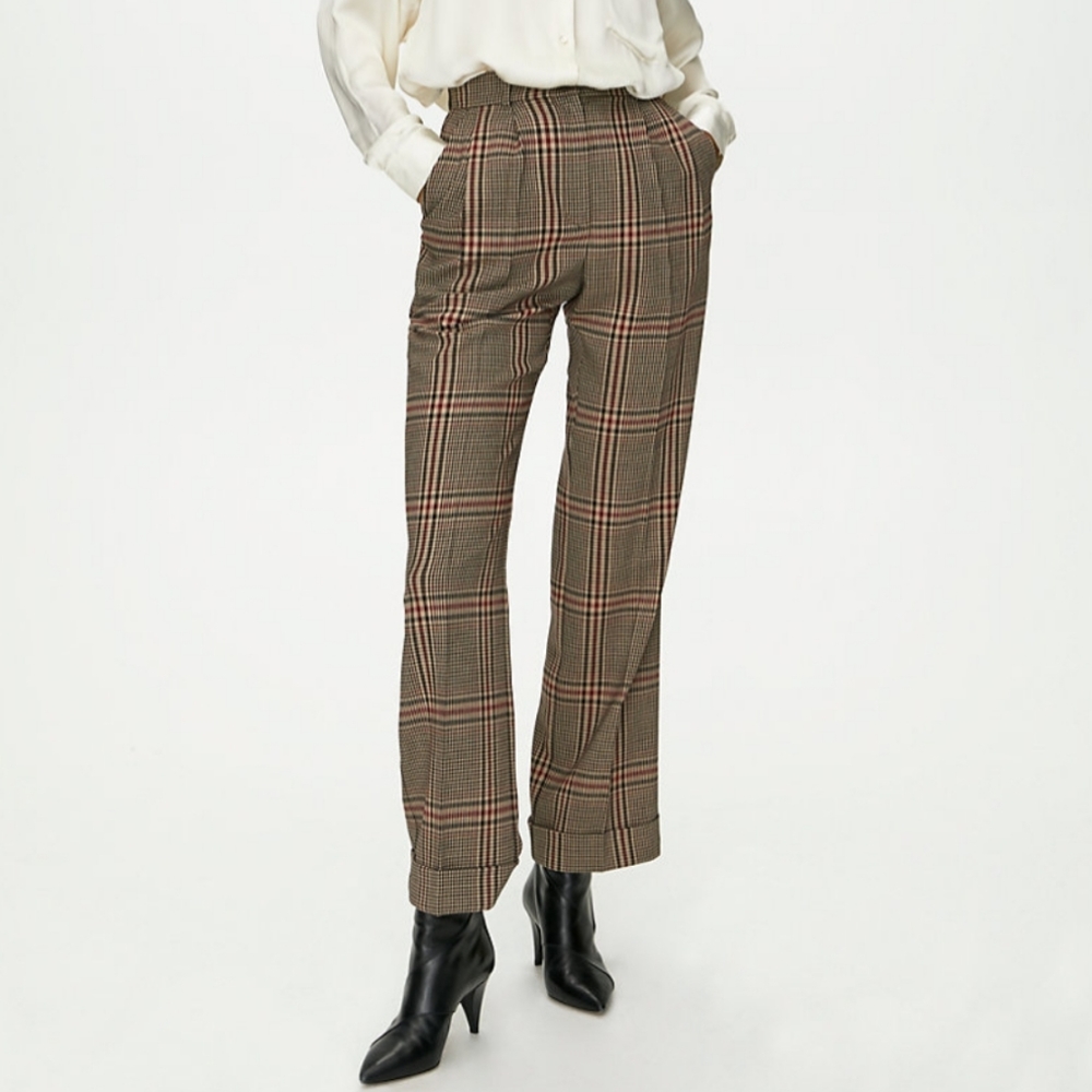WILFRED Davita Check Pant Pleated Trouser Wool Blend Size 0 Aritzia NWT